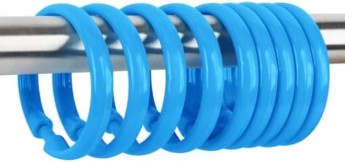 Blue Shower Curtain Hooks - 12 Pcs Circular Plastic Shower Curtain Rings for Bathroom - O Shaped Blue Shower Hooks Rings for Shower Curtain Rod