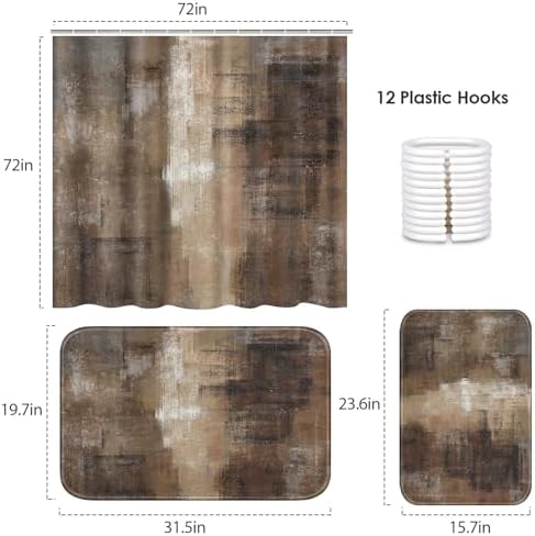 ArtSocket Bathroom Set, Shower Curtain and Bath Rugs Brown Grey