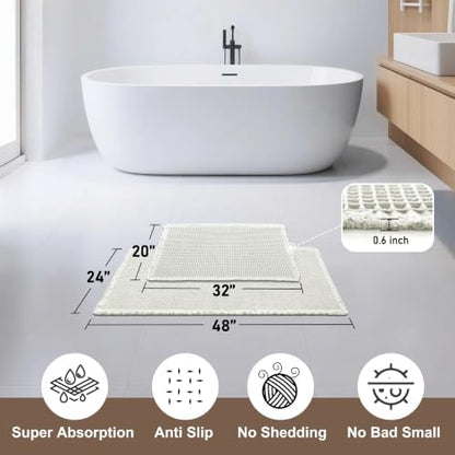 JIUZHEN Set of 2 Waffle Bath Mats Boho Bathroom Runner Rug 20"x32"+24"x48"