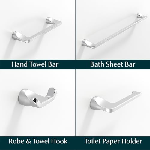 Mega Handles Bathroom Accessory Set Polished Chrome - 4-Piece, Towel Bar