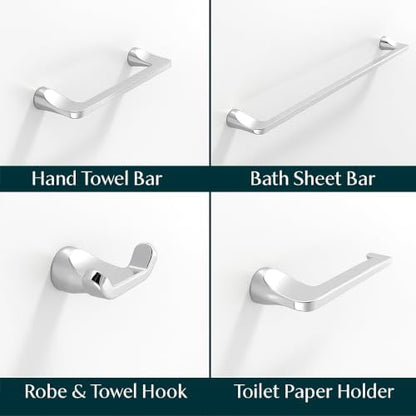 Mega Handles Bathroom Accessory Set Polished Chrome - 4-Piece, Towel Bar