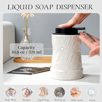 White Bathroom Accessory Set 5PCS, Ceramic Bathroom Accessories Set, Minimalist Textured Design Liquid Soap Dispenser Set Complete, Home Bathroom Decor Vanity Countertop, ANTIS'S HOME