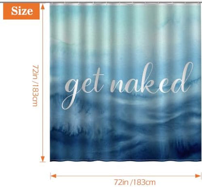 Aimego Get Naked Shower Curtain Gradual Tie Dye Blue Ombre Funny Art Font Theme Shower Curtain Set with 12 Hooks for Bathroom Decor Accessories Bathtub Curtain, 72"x72"