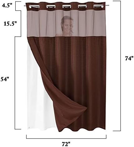 Gibelle No Hook Cloth Brown Shower Curtain with Liner, 72x74