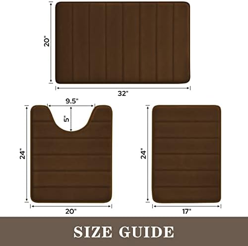 BYSURE Brown Memory Foam Bathroom Rug Set 3 Piece, Non Slip Extra Soft Absorbent Bath Mats, Machine Washable & Dry Toilet Mat Sets for Bathroom Floor