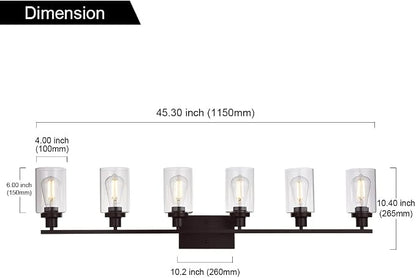 MELUCEE 6-Light Bathroom Vanity Light Fixture Vintage Oil Rubbed Bronze | Industrial Wall Sconce Lighting with Clear Glass Shade for Living Room Bedroom Kitchen (Patent No.: US D963914 S) 45.3 Inch