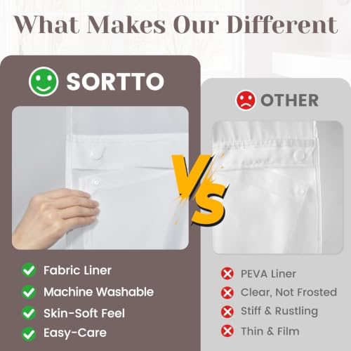 SORTTO No Hook Slub Shower Curtain with Liner, 36x74, Grey