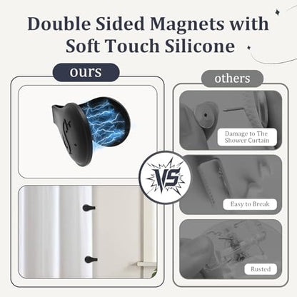 Magnetic Silicone Shower Curtain Clips for Liner 3 Packs (Black)