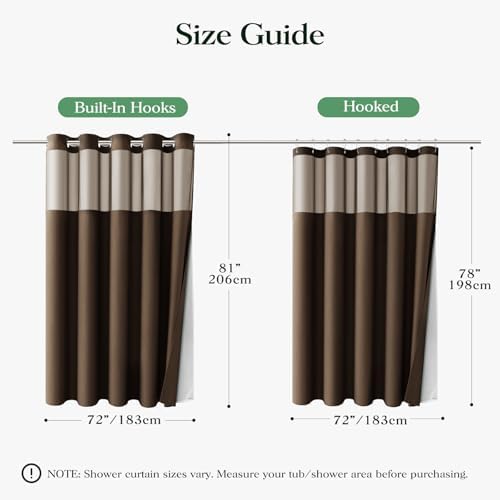 Dynamene Brown Hook Free Waffle Shower Curtain & Snap-in Fabric Liner,72x81