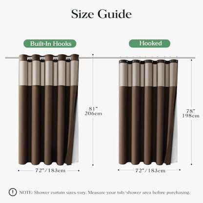 Dynamene Brown Hook Free Waffle Shower Curtain & Snap-in Fabric Liner,72x81