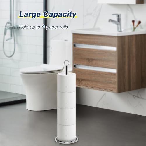 NearMoon Bath Toilet Paper Holder Stand, Freestanding Tissue Paper Storage with Reserve, Space Toilet 4 Rolls Holder for Bathroom/Kitchen Countertop-All Metal (2 Pack, Chrome Finish)