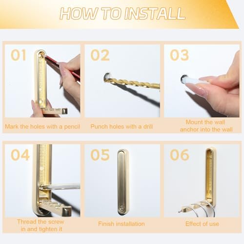4.33 in Extended Folding Coat Hooks, 2 Pack Gold Wall Hooks, Zinc Alloy