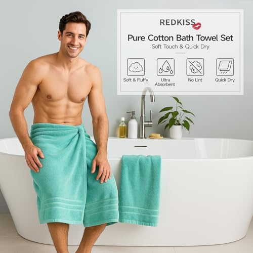 REDKISS Teal Towels Set 6 Piece Cotton Towel Sets with 2 Bath Towels, 2 Hand, 2 Washcloths, 650GSM Hotel Quality, Soft, Highly Absorbent Towels for Bathroom Gym, Ideal Everyday Use