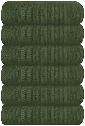 BOUTIQUO Ultra Soft 6-Piece Hand Towel Set 16x28-100% Ringspun Cotton - Durable & Highly Absorbent Hand Towels - Ideal for use in Bathroom, Kitchen, Gym, Spa & General Cleaning - Olive Green