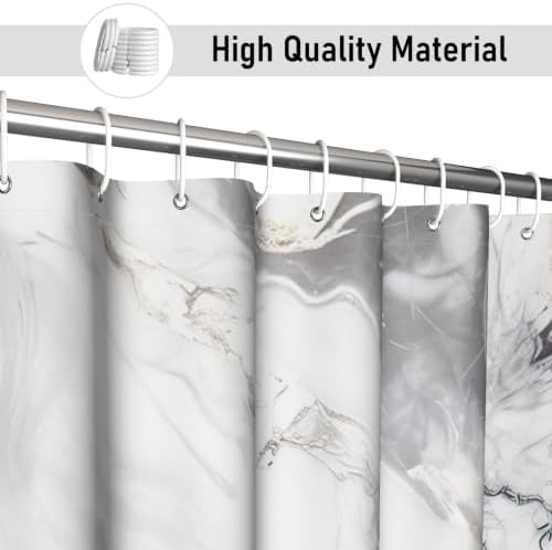 Beige Marble Shower Curtain Modern Abstract Luxury Gold Ink Texture Gray Ombre Watercolor Bathroom Curtain Set with Hooks Soft and Lightweight Waterproof Fabric Machine Washable 66" WX72 L