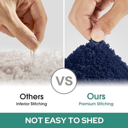 HOMEIDEAS Bathroom Rugs Sets 2 Piece, Super Soft and Absorbent Non Slip Microfiber U-Shaped Toilet Bath Mat Set (20"x32"+U20 x24, Navy Blue)