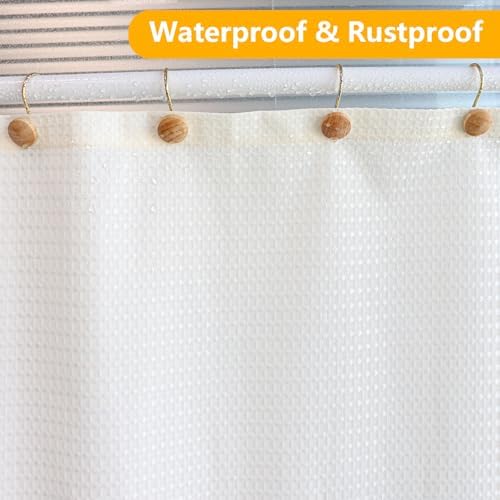 Shower Curtain Hooks, Wood Decorative Shower Curtain Rings, Modern Round Log Shower Curtain Hangers, 12PCS Shower Hooks for Shower Curtain Rod, Bedroom, Living Room (Gold 2)