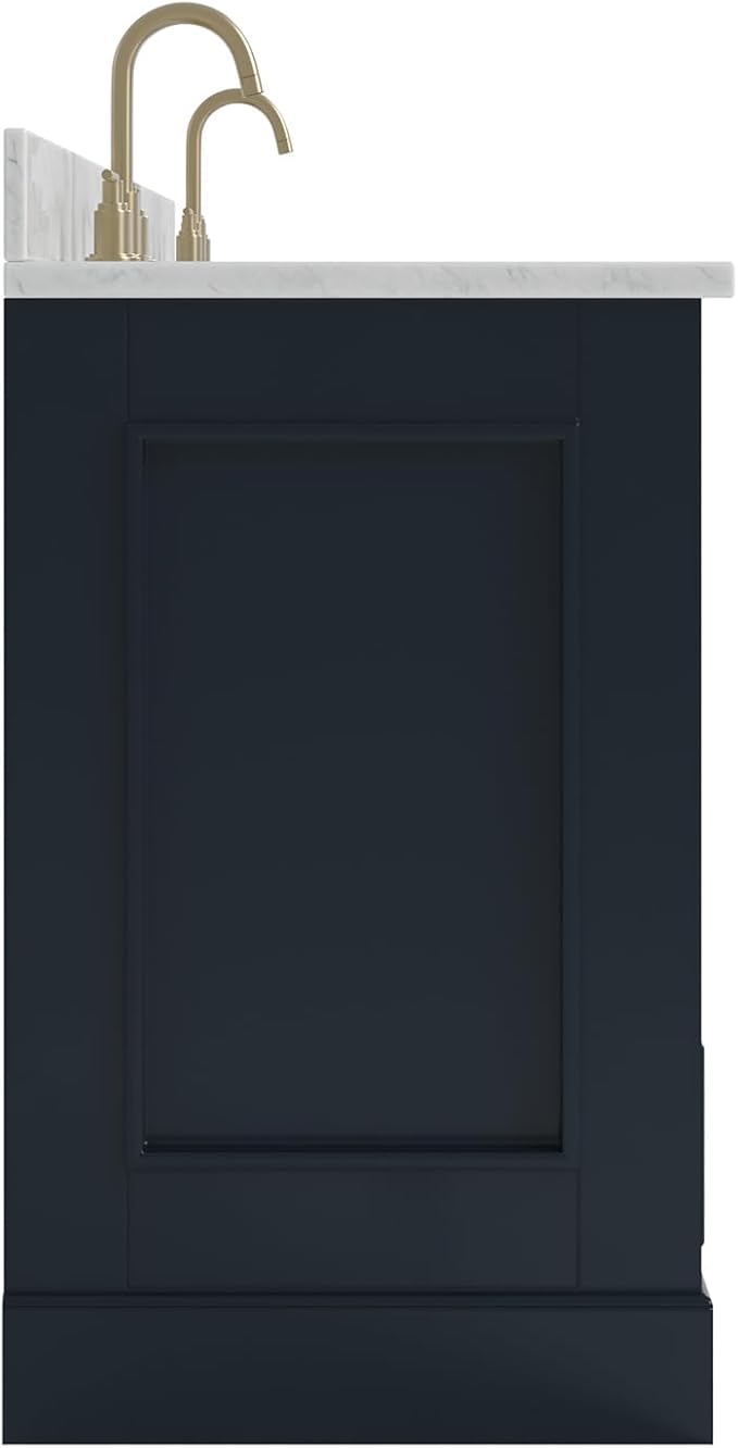 ARIEL Stafford 72-inch Bathroom Vanity with Sink,Solid Wood, 0.75-inch Italian Carrara Marble Countertop, Double Rectangular Porcelain Sink, 4 Soft Closing Doors, 6 Dovetail Drawers, Midnight Blue