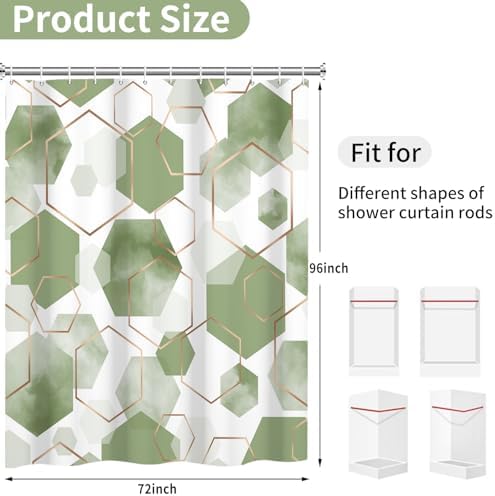 deFouliao Sage Green Modern Shower Curtain Geometric Grid Art Abstract Waterproof Bathroom Curtain for Bathtub Home Hotel Decor, Washable with Hooks, 72x96 Inch