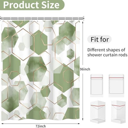 deFouliao Sage Green Modern Shower Curtain Geometric Grid Art Abstract Waterproof Bathroom Curtain for Bathtub Home Hotel Decor, Washable with Hooks, 72x96 Inch