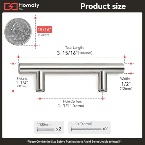 homdiy 2-1/2 Inch Cabinet Handles Brushed Nickel Kitchen Cabinet Pulls 200 Pack - Cabinet Pulls Square Cabinet Hardware for Cabinet, Cupboard