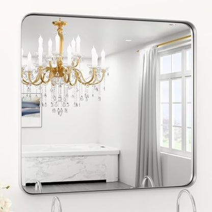 36“ x 36” Silver Aluminum Frame Bathroom Mirrors for Over Sink