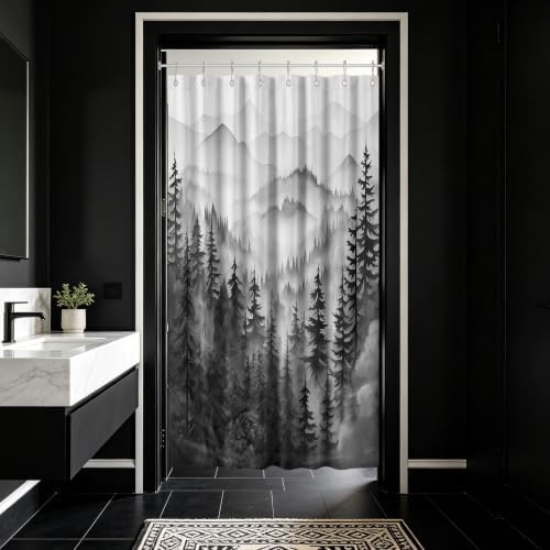 Black and White Stall Shower Curtain, 47X64 in Narrow Small, Forest