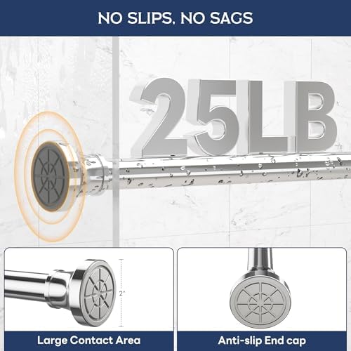 Adjustable Shower Curtain Rod 31-104 Inch, Never Rust Stainless Steel Silver Tension Rod, 1" Heavy Duty No-Drill for Bathroom, Kitchen & Closet