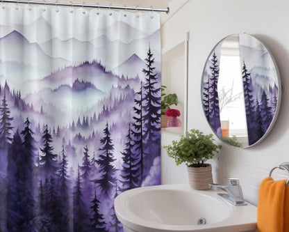 Dark Purple Forest Extra Long Shower Curtain, Tall 72X96 in, Mountain