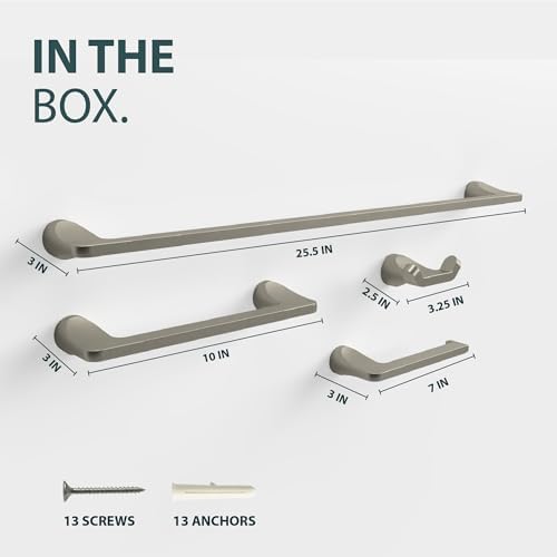 Mega Handles Bathroom Accessory Set Satin Nickel - 4-Piece, Towel Bar Set