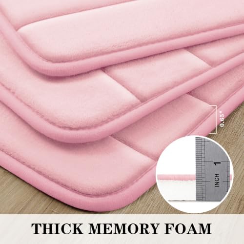 BYSURE Pink Memory Foam Bathroom Rug Set 17"x24"+20"x32"+U20 x24