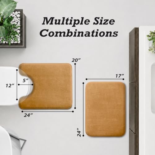 HUXMEYSON Bathroom Rugs Sets 2 Piece, Non-Slip & Quick Dry Bath Mat Set, Ultra Soft Velvet Bath Rugs for Bathroom, Toilet and Shower Floor, Khaki