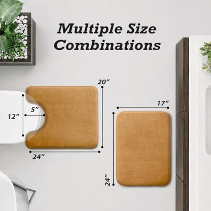 HUXMEYSON Bathroom Rugs Sets 2 Piece, Non-Slip & Quick Dry Bath Mat Set, Ultra Soft Velvet Bath Rugs for Bathroom, Toilet and Shower Floor, Khaki