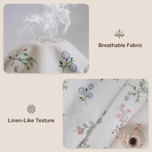 Floral Farmhouse Vintage Linen Shower Curtain 72x72in with 12 Plastic Hooks