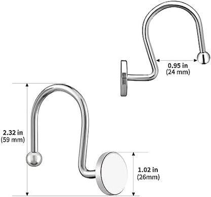 CHICTIE Chrome Shower Curtain Hooks, Rustproof Shower Curtain Rings for Bathroom, Metal Shower Hooks for Shower Curtain Rod, Modern Decorative Shower Curtain Hangers Set of 12, Round Heavy Duty Design