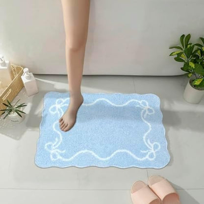 Mocsicka Blue Bow Bath Mat Cute Bow Bathroom Rug Super Soft Absorbent Bathroom Rugs Non Slip Bath Mat Machine Washable Rug for Bathrooms 16x24 inches (Blue, 40x60cm)