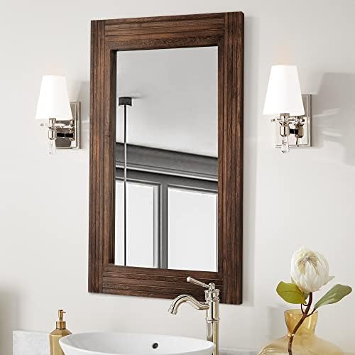 YOSHOOT Hand-Made Wooden Spliced Wall Mirror for Bathroom, Rustic Farmhouse Vanity Mirror, Décor Wall Art, Solid Wood Frame, Vertical or Horizontal Hanging