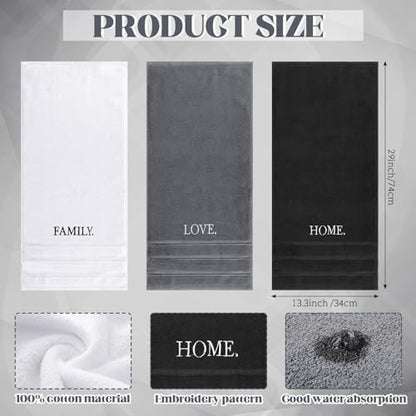 FuWeave 3 Pcs Black and White Hand Towels for Bathroom Home Love Family