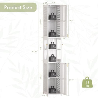 Amazer White Bathroom Storage Cabinet 70'', Bamboo Slim Storage Cabinet with Rattan Door and Adjustable Shelves, Narrow Freestanding Organizer for Living Room Kitchen