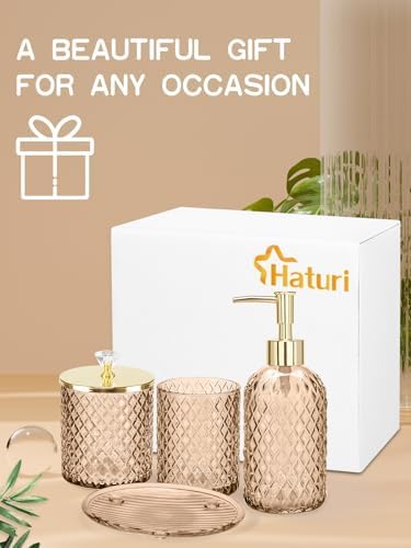 Haturi Glass Bathroom Accessories Set, Amber Brown Bathroom Set, 4 Pcs