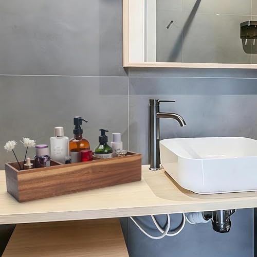 Wood Bathroom Basket, Acacia Wood Toilet Tank Basket, Wooden Storage Box with 3 Compartments for Bathroom Organizer (16.5 x 5.5 x 3.5 inch)
