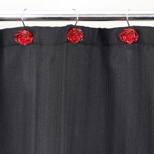 Red Rose Shower Curtain Hooks: Cute Flower Bathroom Curtain Rings, 12Pcs