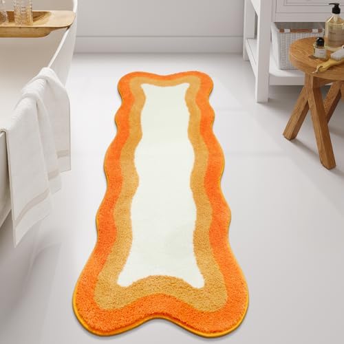 HAOCOO Large Bathroom Rugs Runner, 24x59 Inch Irregular Shape Non Slip Shower Rugs, Microfiber Absorbent Washable Shower Mat for Bathroom Floor Sink Tub Bedside