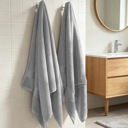 COZYART Luxury Bath Towels 2 PCS, Light Grey 100% Turkish Cotton 650 GSM