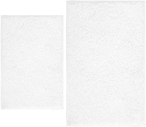 BOANKODU White Bathroom Rugs Sets 2 Piece, Soft Chenille Bath Mat Absorbent Bathroom Rug, Bathroom Mat with PVC Non-Slip Bottom, Machine Washable Bath Rugs (32x20 Inch + 24x16 Inch, White)