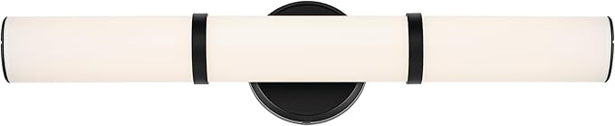 Kichler Rosh 24.25" LED Medium Bath Bar with White Glass in Black, Modern Minimalist, for Vanity, Fireplace, Buffet, Hallway, Vanity Mirror, (24.25" W x 5" H), 55188BKLED
