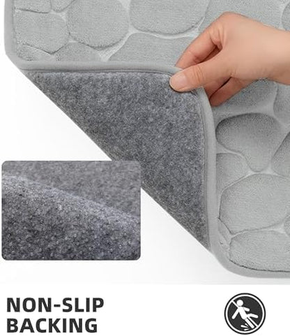 YIHOUSE Memory Foam Bath Mat Cobblestone Bathroom Rugs Super Water Absorbent Bath Mats for Bathroom Machine Washable Bath Rugs(20x32,Light Gray)