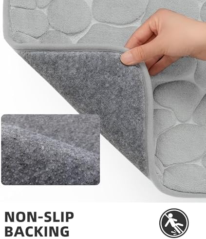 YIHOUSE Memory Foam Bath Mat Cobblestone Bathroom Rugs Super Water Absorbent Bath Mats for Bathroom Machine Washable Bath Rugs(20 x 24,Light Gray)