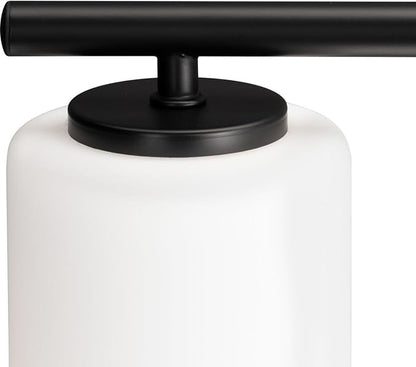 Progress Lighting 2-Light Bathroom Vanity Light, Modern Bath Lighting Fixture with Etched White Glass Shades for Over the Mirror, Reversible Mounting, Replay Collection, Textured Black