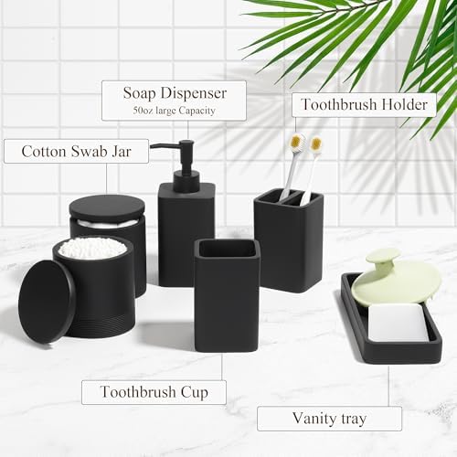 YMXYJM Bathroom Accessories Set, 6 Piece Soap Dispenser Set - Matte Black